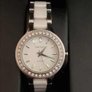 DKNY ceramic and stainless steal watch.